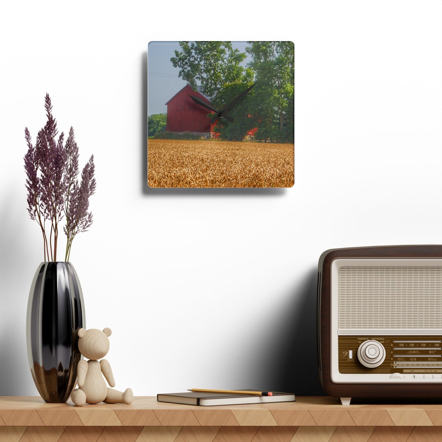U R There Photography Tubspring Road Hidden Red Rustic Farmhouse Acrylic Analog Wall Clock