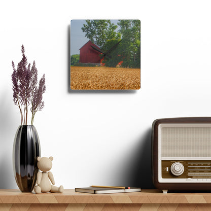 U R There Photography Tubspring Road Hidden Red Rustic Farmhouse Acrylic Analog Wall Clock