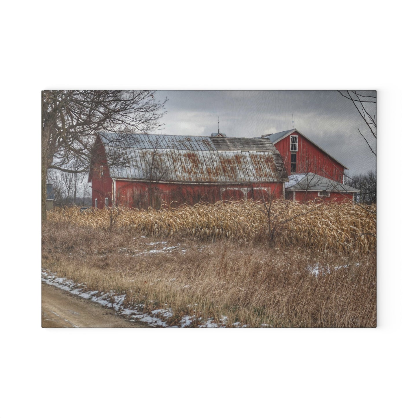 U R There Photography Edward Road Reds Rustic Farmhouse Tempered-Glass Cutting Board