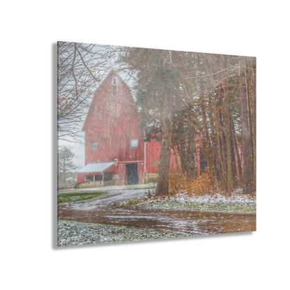 U R There Photography Tubspring Road Hidden Winter Red Rustic Farmhouse Acrylic Wall Print
