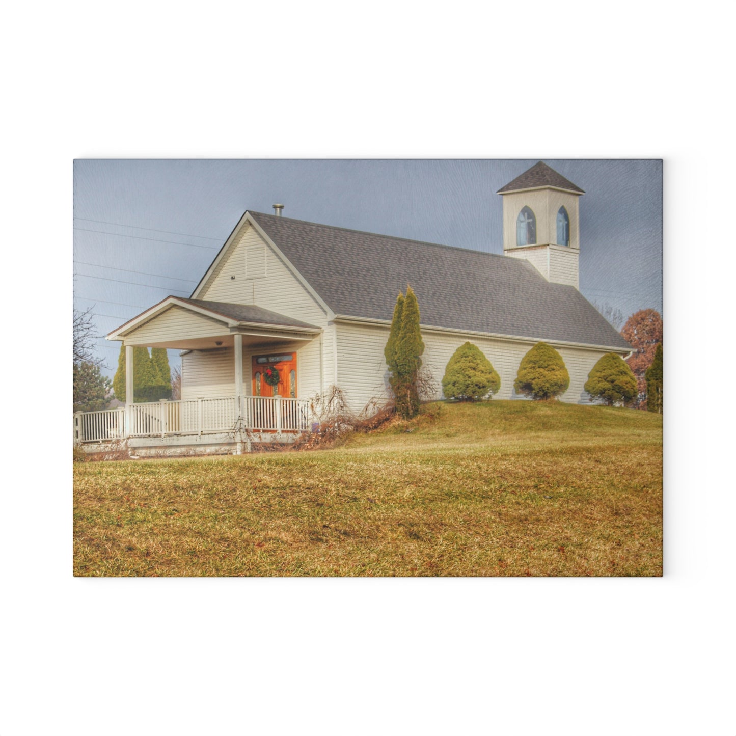 U R There Photography Oxford Chapel Rustic Farmhouse Tempered-Glass Cutting Board