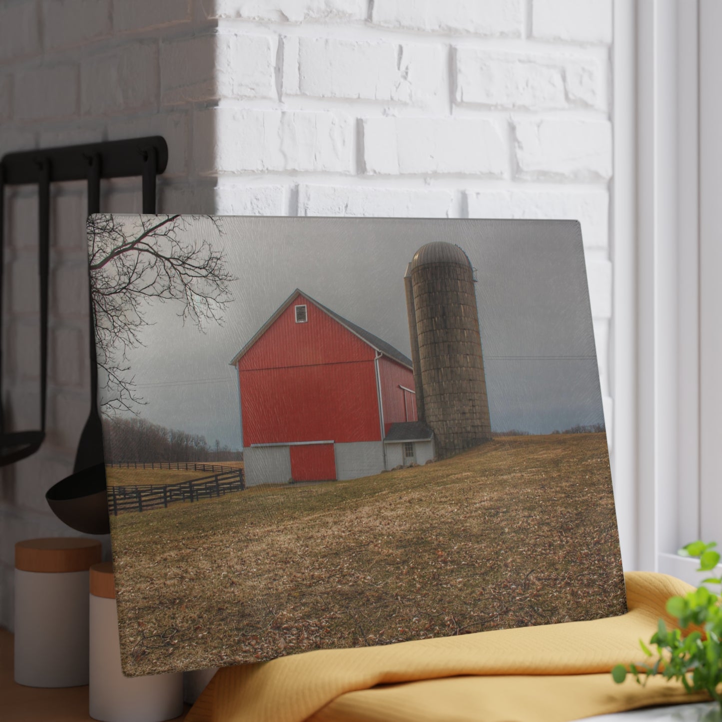 U R There Photography Brocker Road Red II Rustic Farmhouse Tempered-Glass Cutting Board