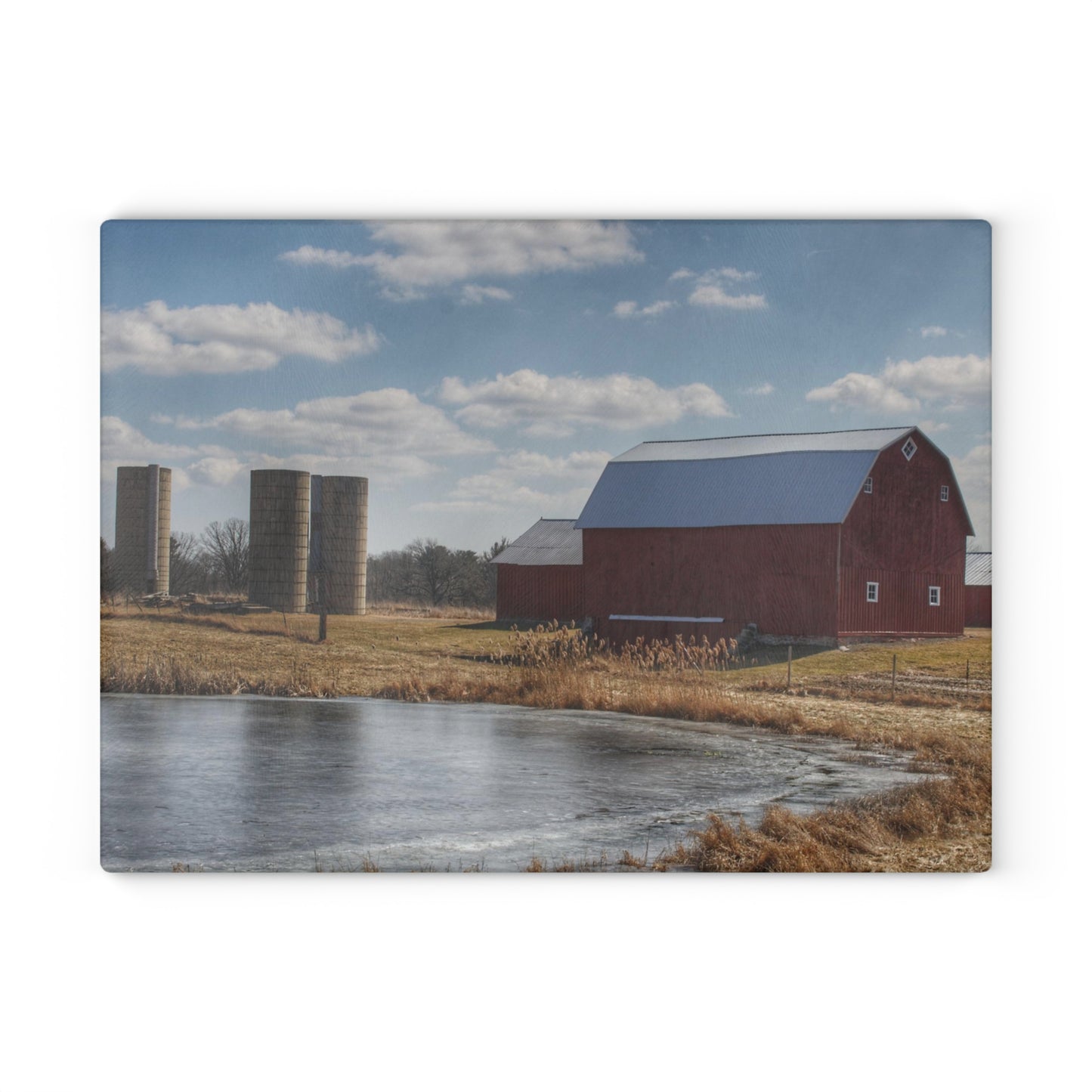 U R There Photography Fisher Road Red Rustic Farmhouse Tempered-Glass Cutting Board