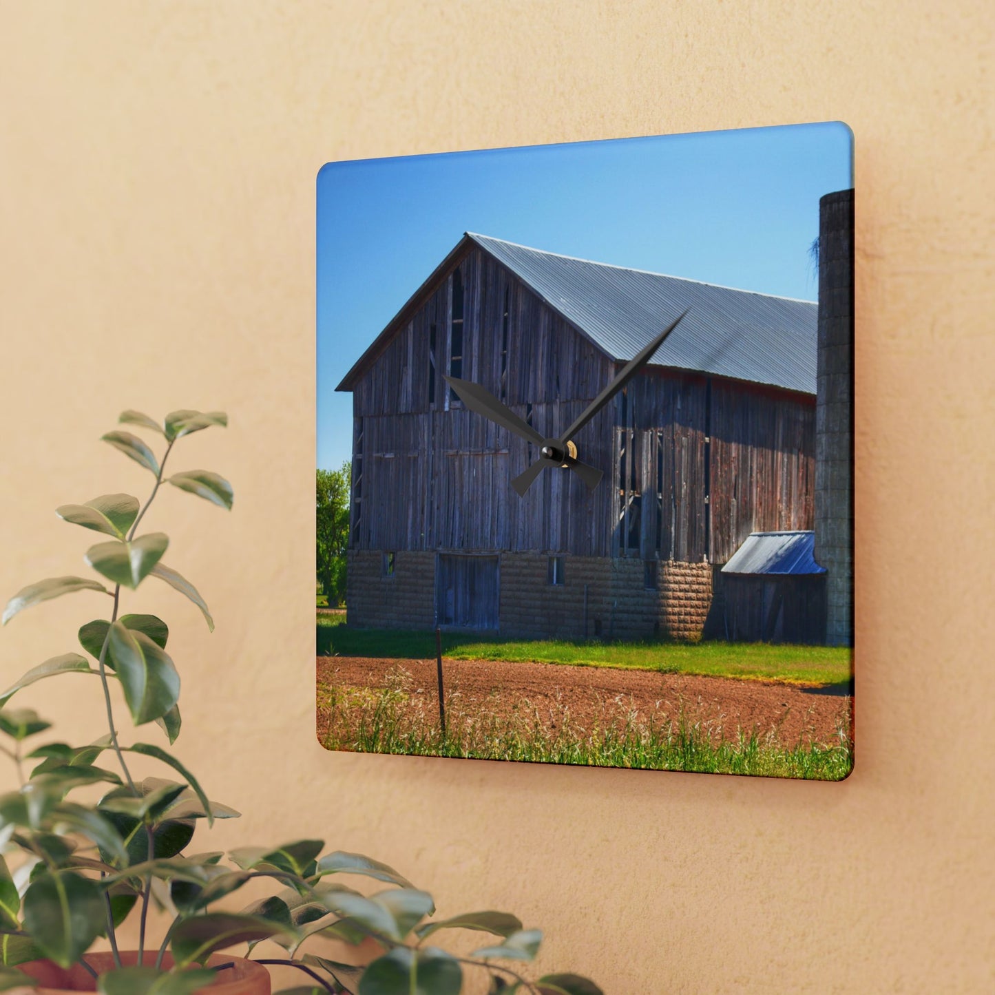 U R There Photography Gilford Grey III Rustic Farmhouse Acrylic Analog Wall Clock