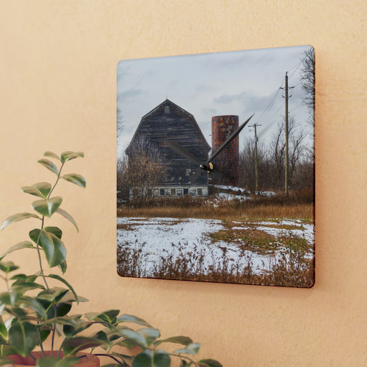 U R There Photography Secord Lake Road Grey Rustic Farmhouse Acrylic Analog Wall Clock