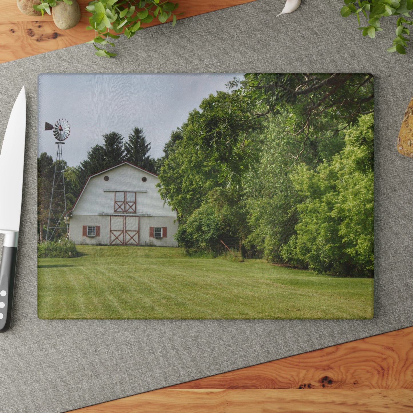 U R There Photography Hunters Creek White Rustic Farmhouse Tempered-Glass Cutting Board