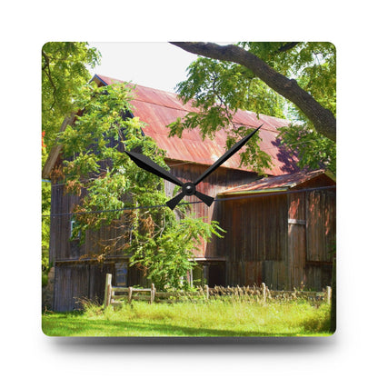 U R There Photography Oxford Rusted Red III Rustic Farmhouse Acrylic Analog Wall Clock