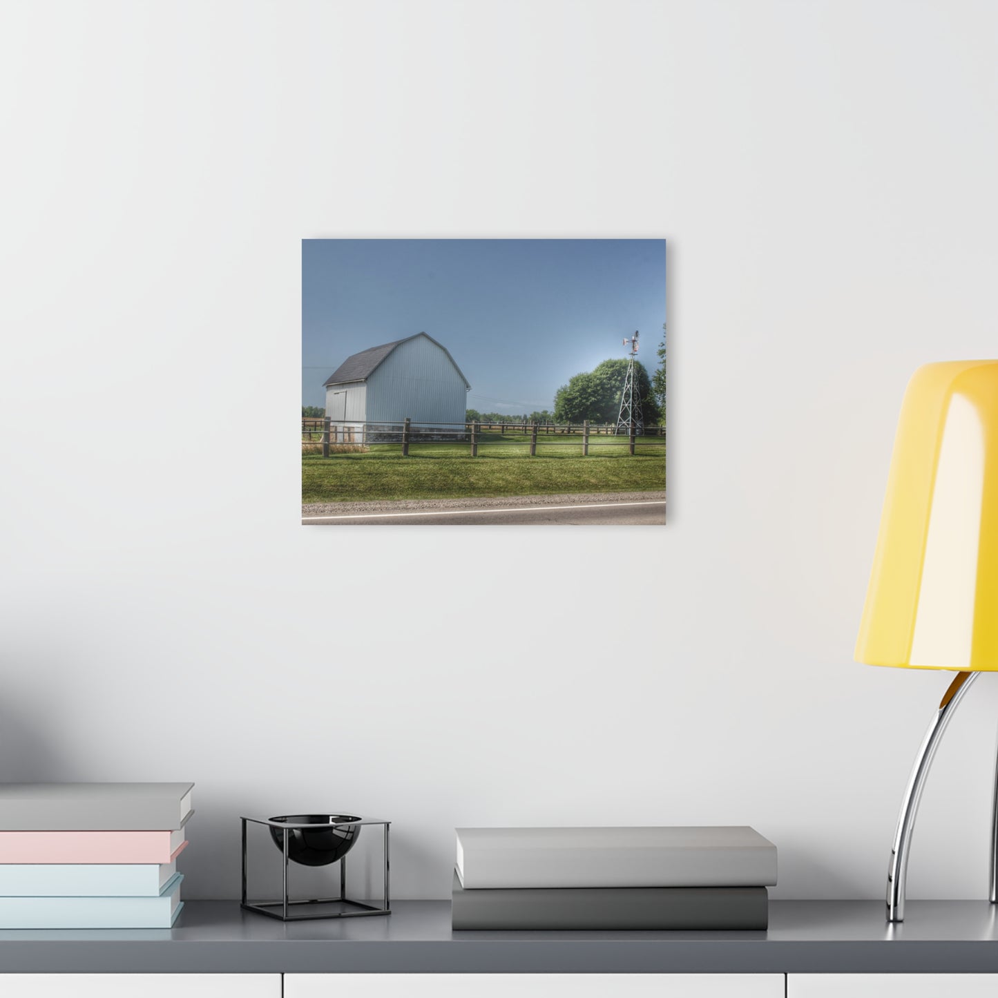 U R There Photography M-90 White and Windmill I Rustic Farmhouse Acrylic Wall Print