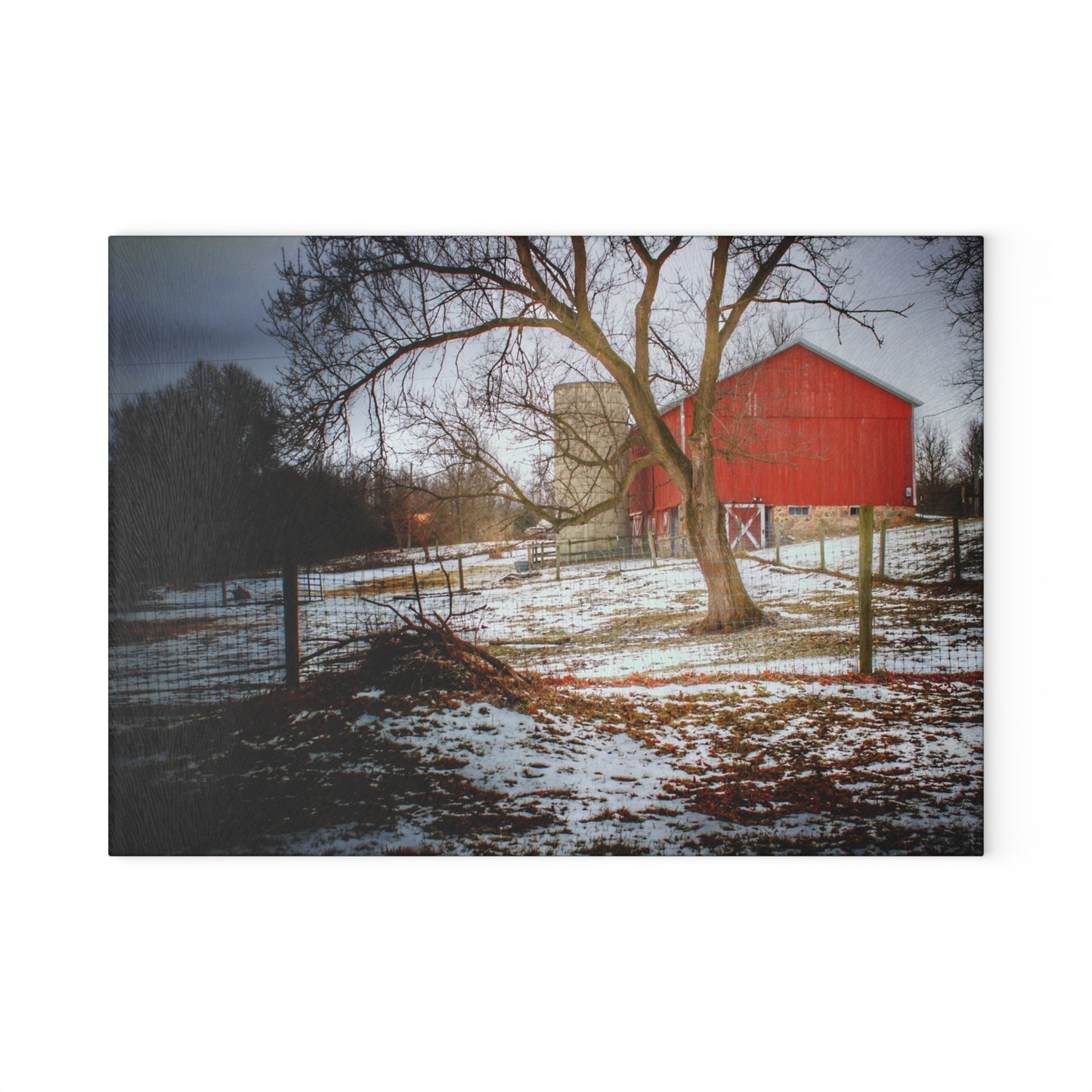 U R There Photography LeValley Road Red and Silo Rustic Farmhouse Tempered-Glass Cutting Board