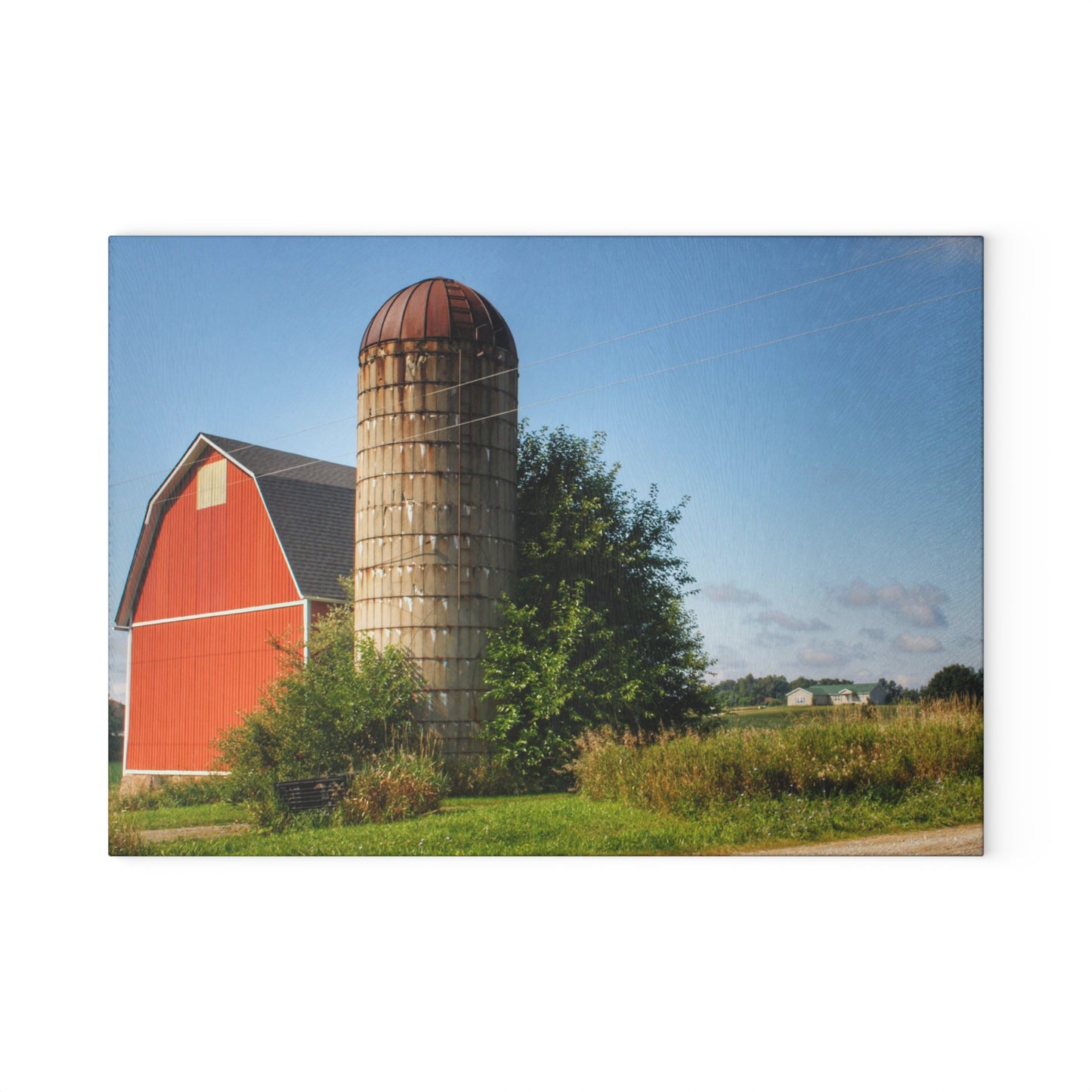 U R There Photography August Red and Silo Rustic Farmhouse Tempered-Glass Cutting Board