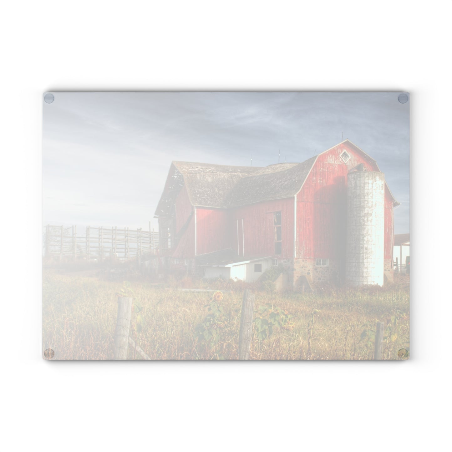 U R There Photography Hurd Corners Red I Rustic Farmhouse Tempered-Glass Cutting Board