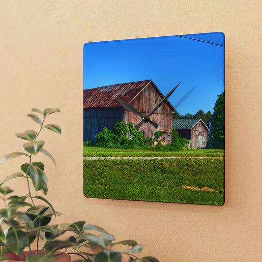 U R There Photography Otisville Rusted Reds Rustic Farmhouse Acrylic Analog Wall Clock