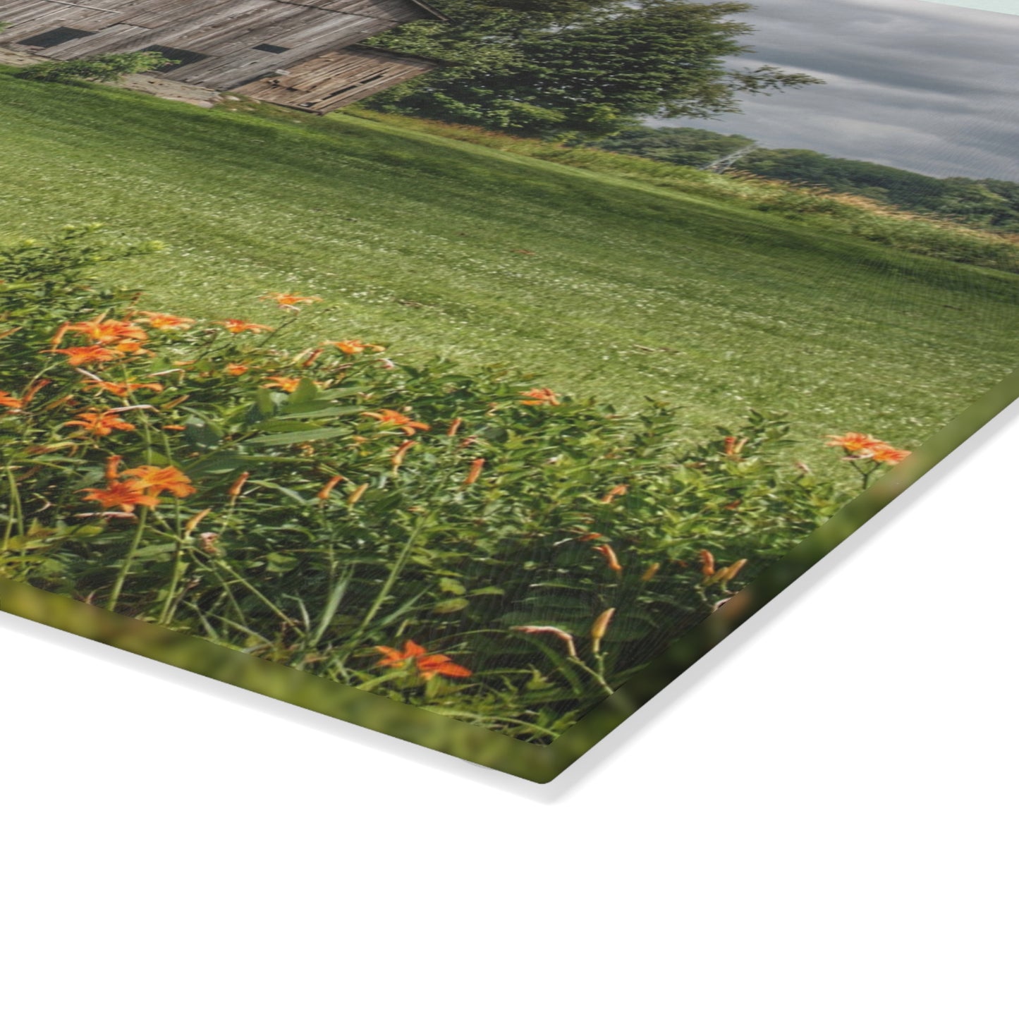 U R There Photography Millington Road Lilly Grey Rustic Farmhouse Tempered-Glass Cutting Board