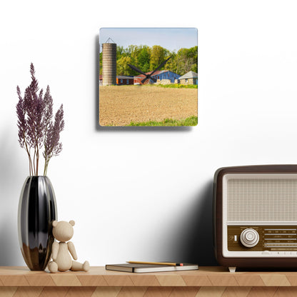 U R There Photography Deckerville Rusted Red Shack Rustic Farmhouse Acrylic Analog Wall Clock