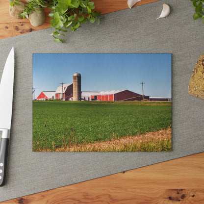 U R There Photography Pattison Road Farm Across the Field II Rustic Farmhouse Tempered-Glass Cutting Board