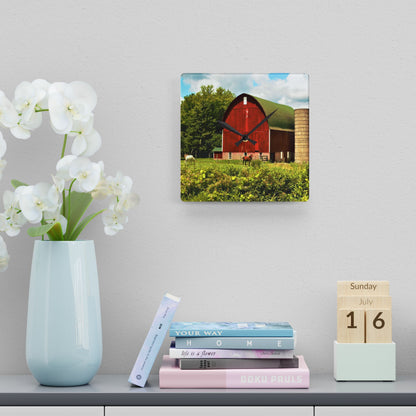 U R There Photography Elmwood Road Red and Horses Rustic Farmhouse Acrylic Analog Wall Clock