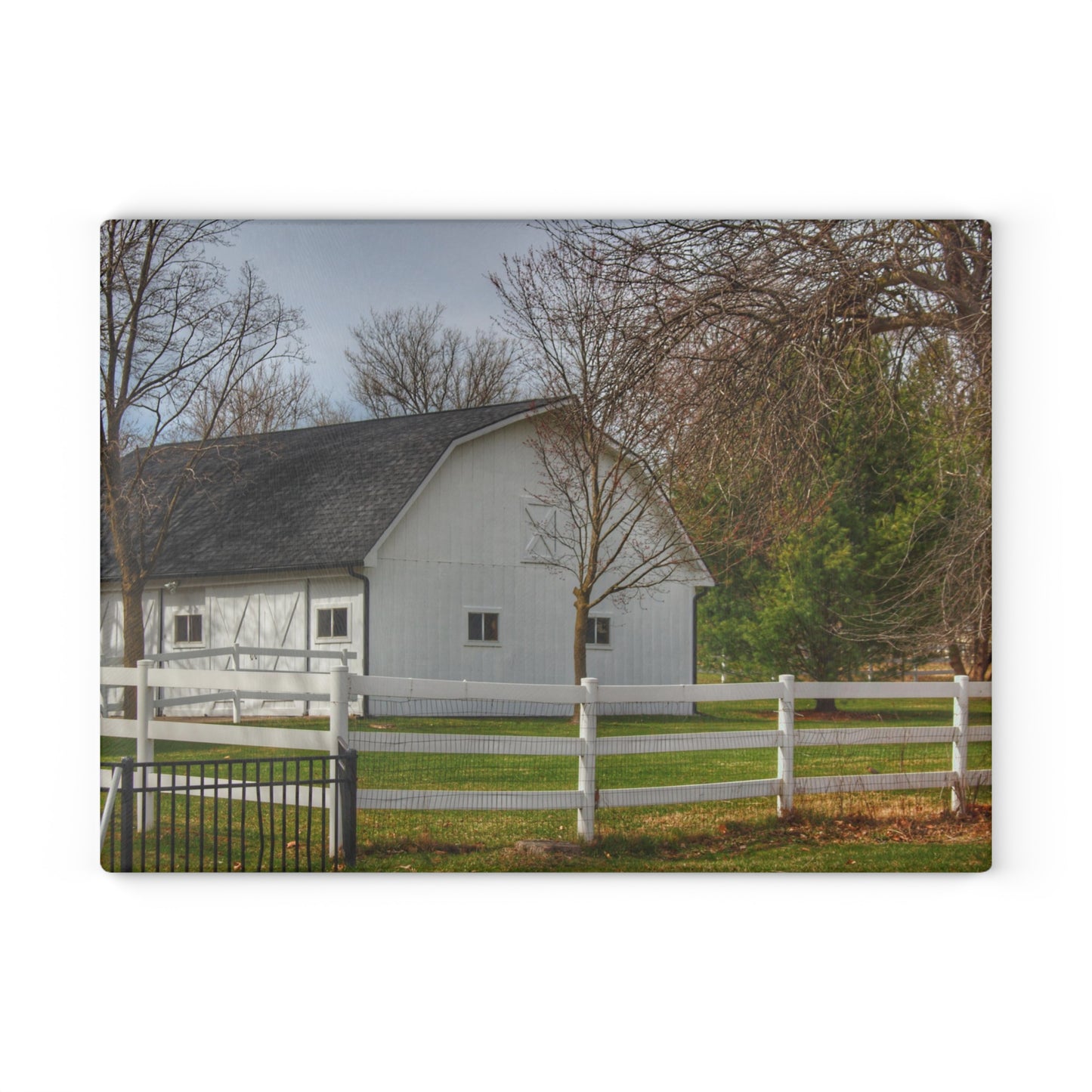 U R There Photography Collins Road White Rustic Farmhouse Tempered-Glass Cutting Board