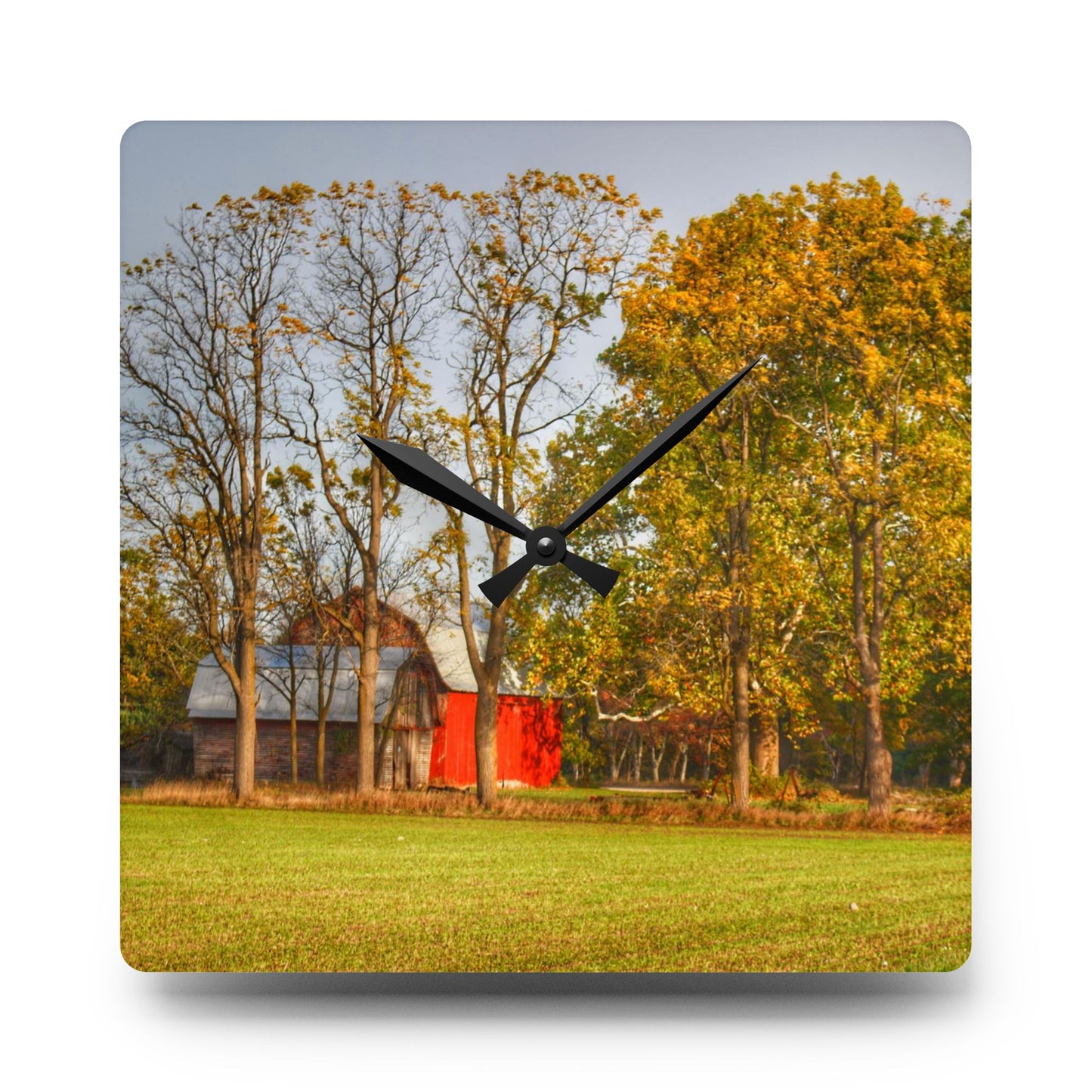 U R There Photography Barkley Road Red II Rustic Farmhouse Acrylic Analog Wall Clock