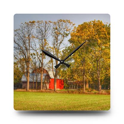 U R There Photography Barkley Road Red II Rustic Farmhouse Acrylic Analog Wall Clock