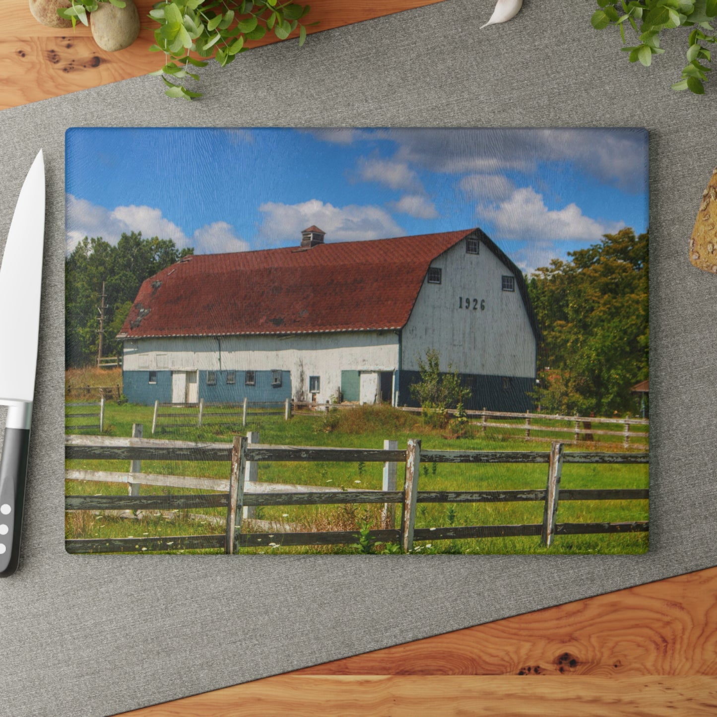 U R There Photography Beyond the Fence on Clark Road Rustic Farmhouse Tempered-Glass Cutting Board