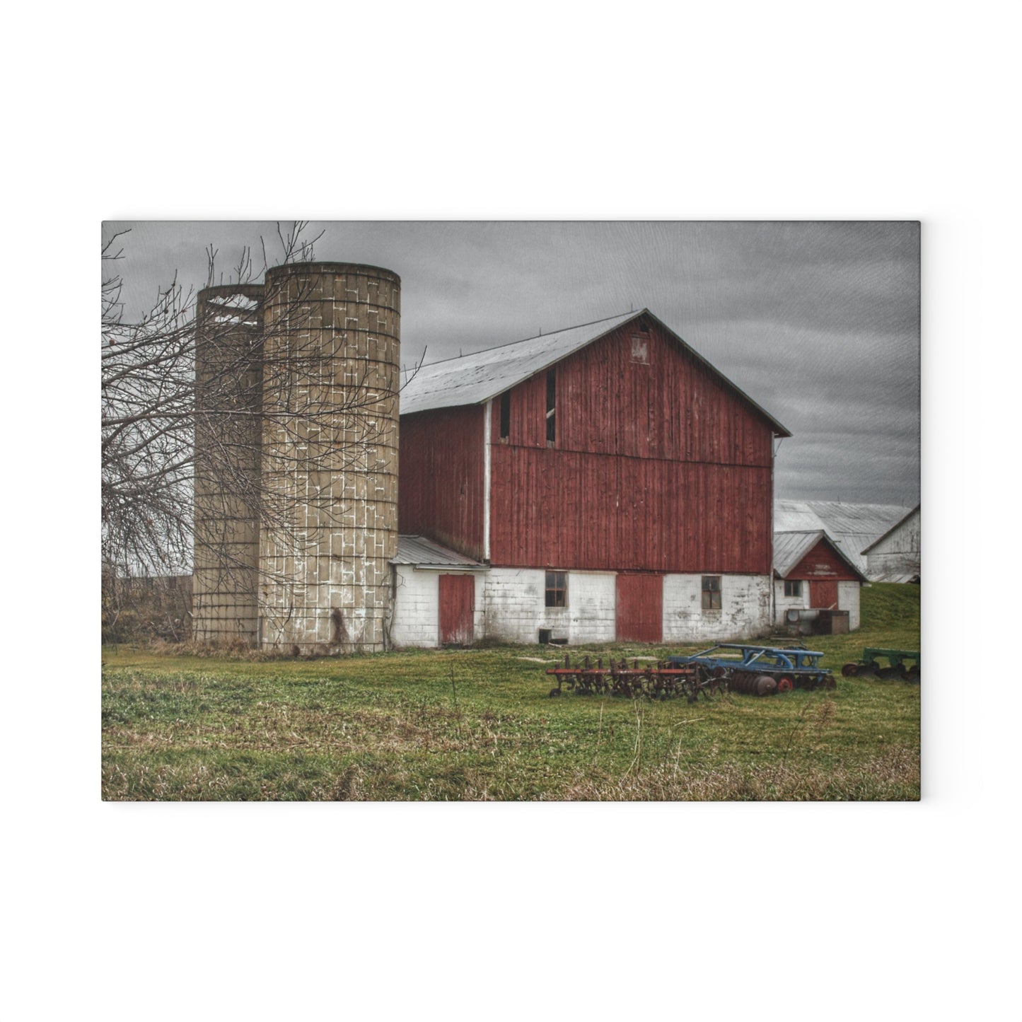 U R There Photography Fostoria Red I Rustic Farmhouse Tempered-Glass Cutting Board