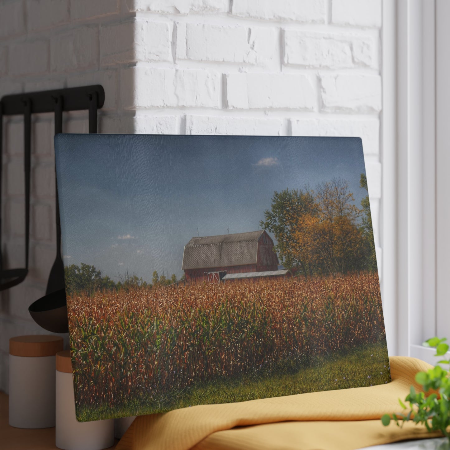 U R There Photography Clifford Road Red III Rustic Farmhouse Tempered-Glass Cutting Board