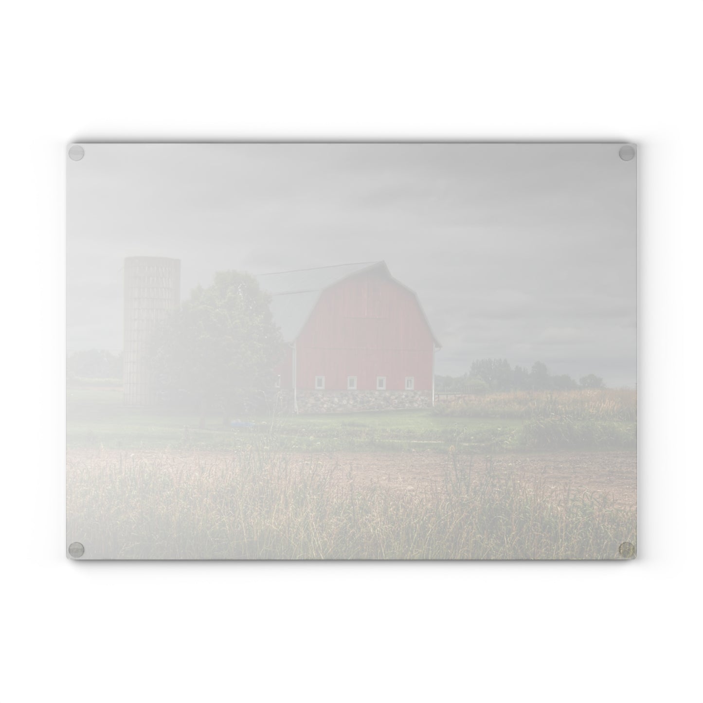 U R There Photography Clifford Road Red and Silo II Rustic Farmhouse Tempered-Glass Cutting Board
