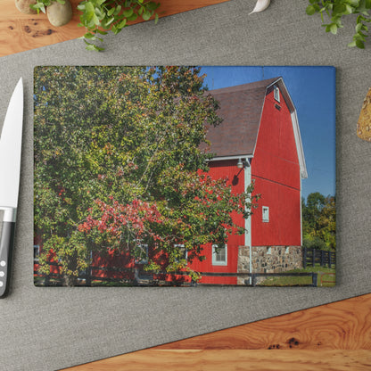 U R There Photography Oakwood Road Red Rustic Farmhouse Tempered-Glass Cutting Board