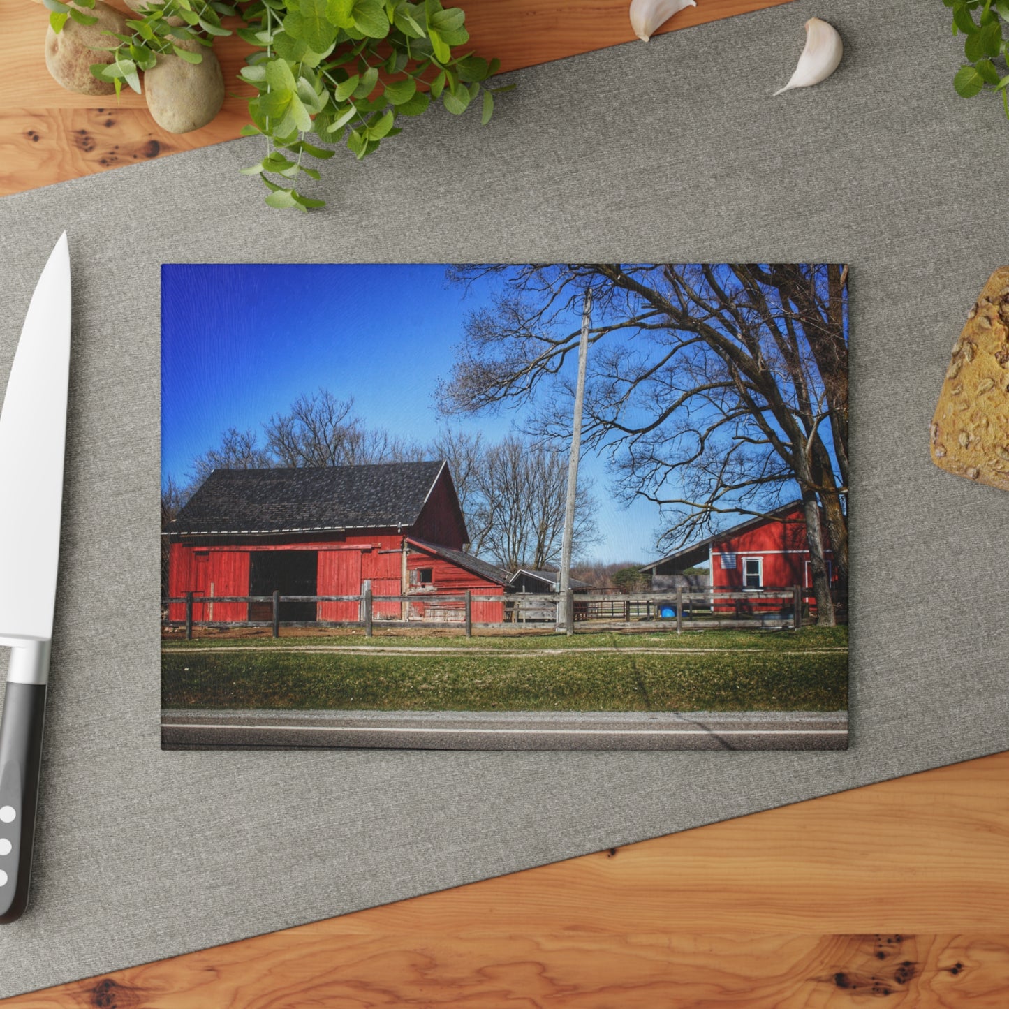 U R There Photography Imlay Reds Rustic Farmhouse Tempered-Glass Cutting Board