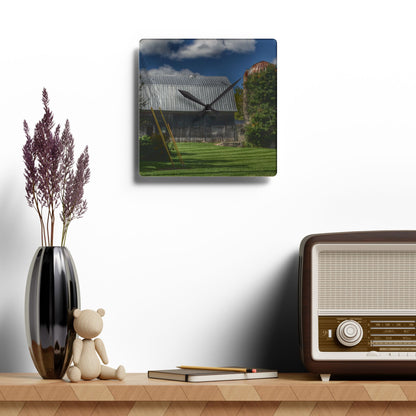 U R There Photography Ludwig Road Summer Grey and Silo Rustic Farmhouse Acrylic Analog Wall Clock