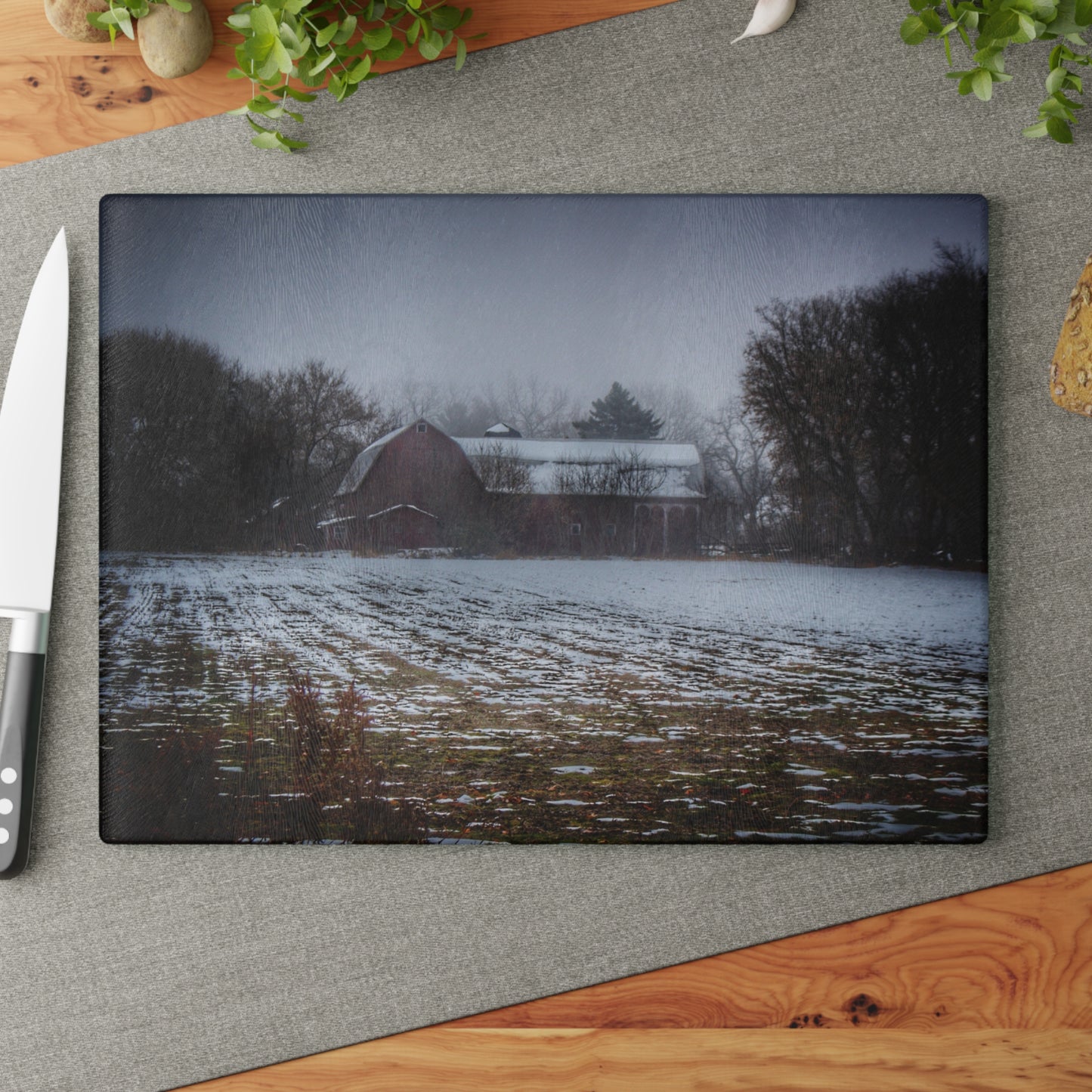 U R There Photography Holmes Road Red III Rustic Farmhouse Tempered-Glass Cutting Board