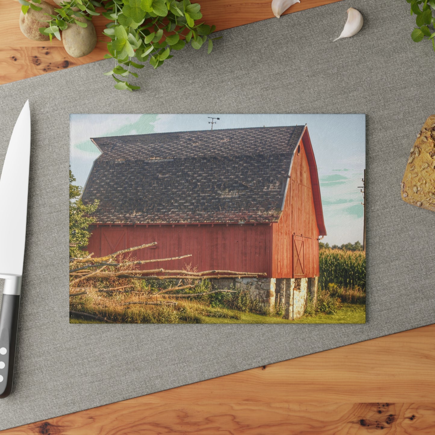 U R There Photography Otter Lake Road Red II Rustic Farmhouse Tempered-Glass Cutting Board