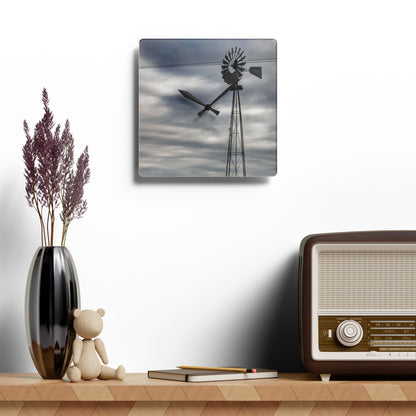 U R There Photography Valentine Road Windmill Rustic Farmhouse Acrylic Analog Wall Clock