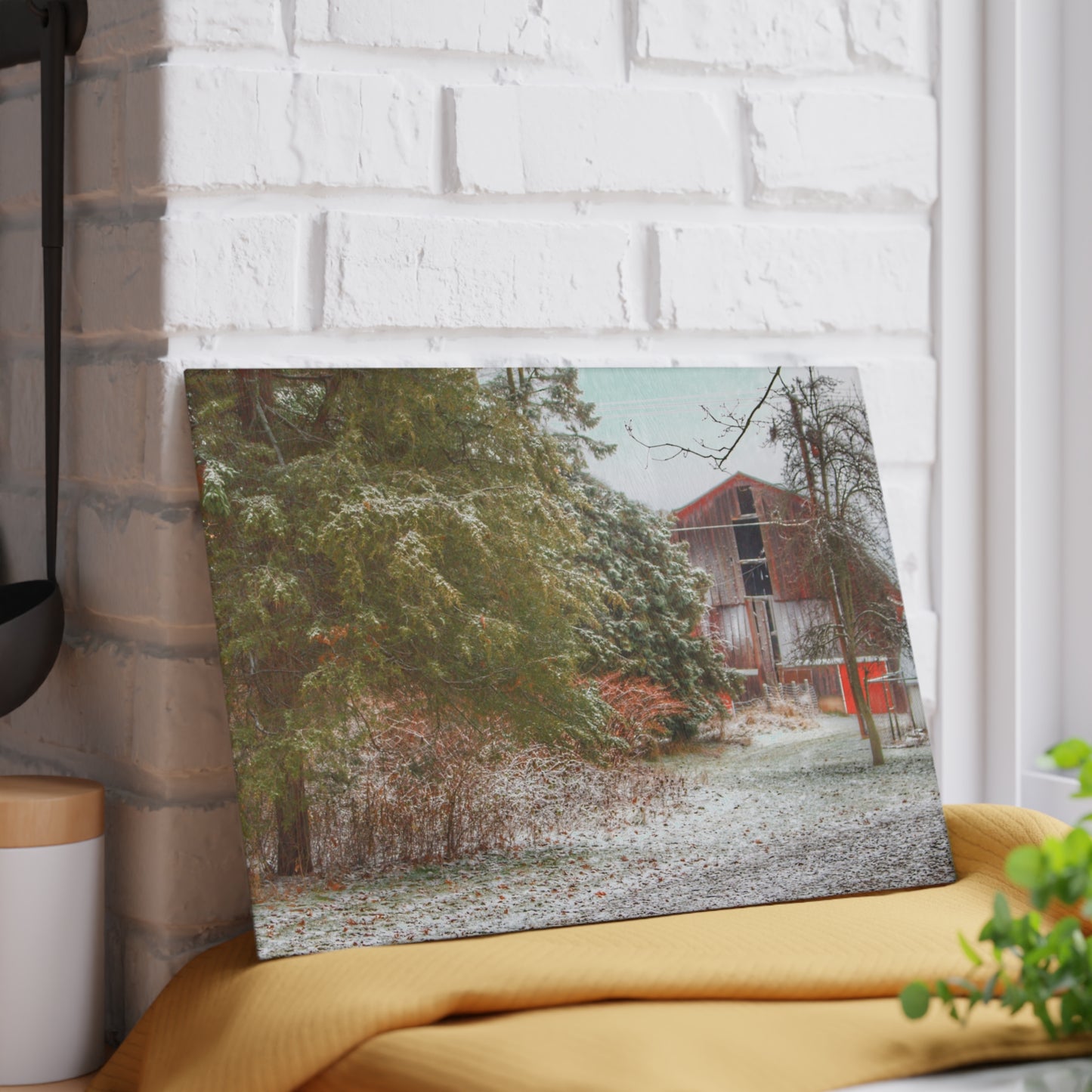 U R There Photography Lum Hidden Red Rustic Farmhouse Tempered-Glass Cutting Board