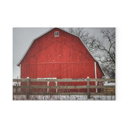 U R There Photography Big Red Beyond the Fence Rustic Farmhouse Tempered-Glass Cutting Board