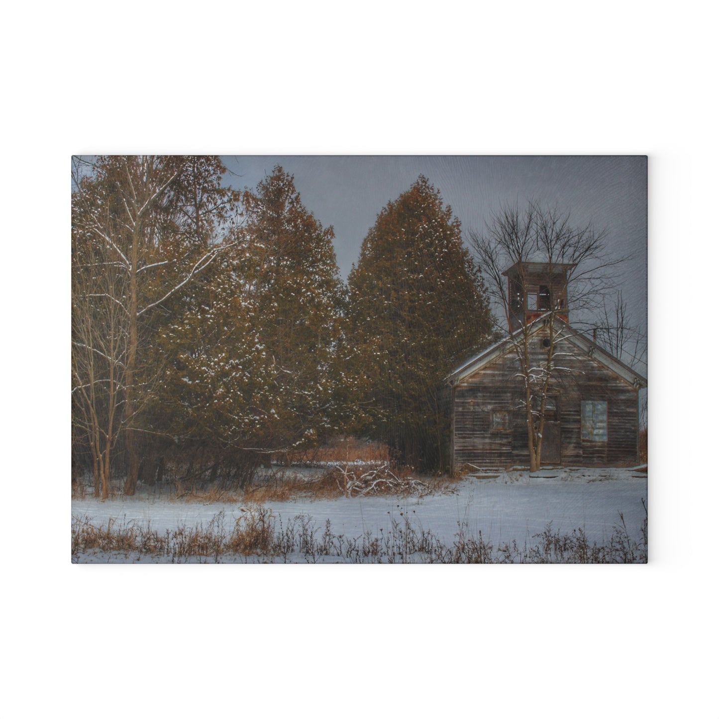 U R There Photography Vermilya Schoolhouse I Rustic Farmhouse Tempered-Glass Cutting Board