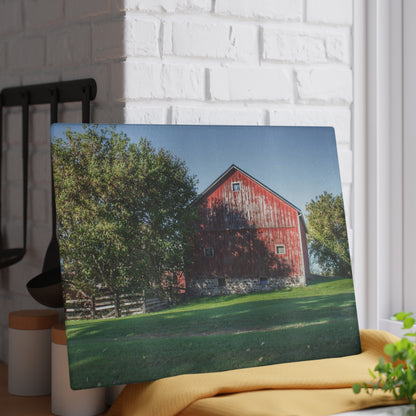U R There Photography Five Lakes Red III Rustic Farmhouse Tempered-Glass Cutting Board 8"x 11"