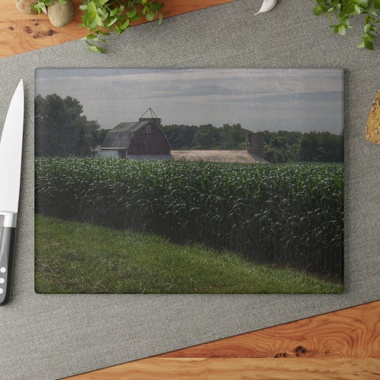 U R There Photography Above the Corn on Piersonville Road II Rustic Farmhouse Tempered-Glass Cutting Board