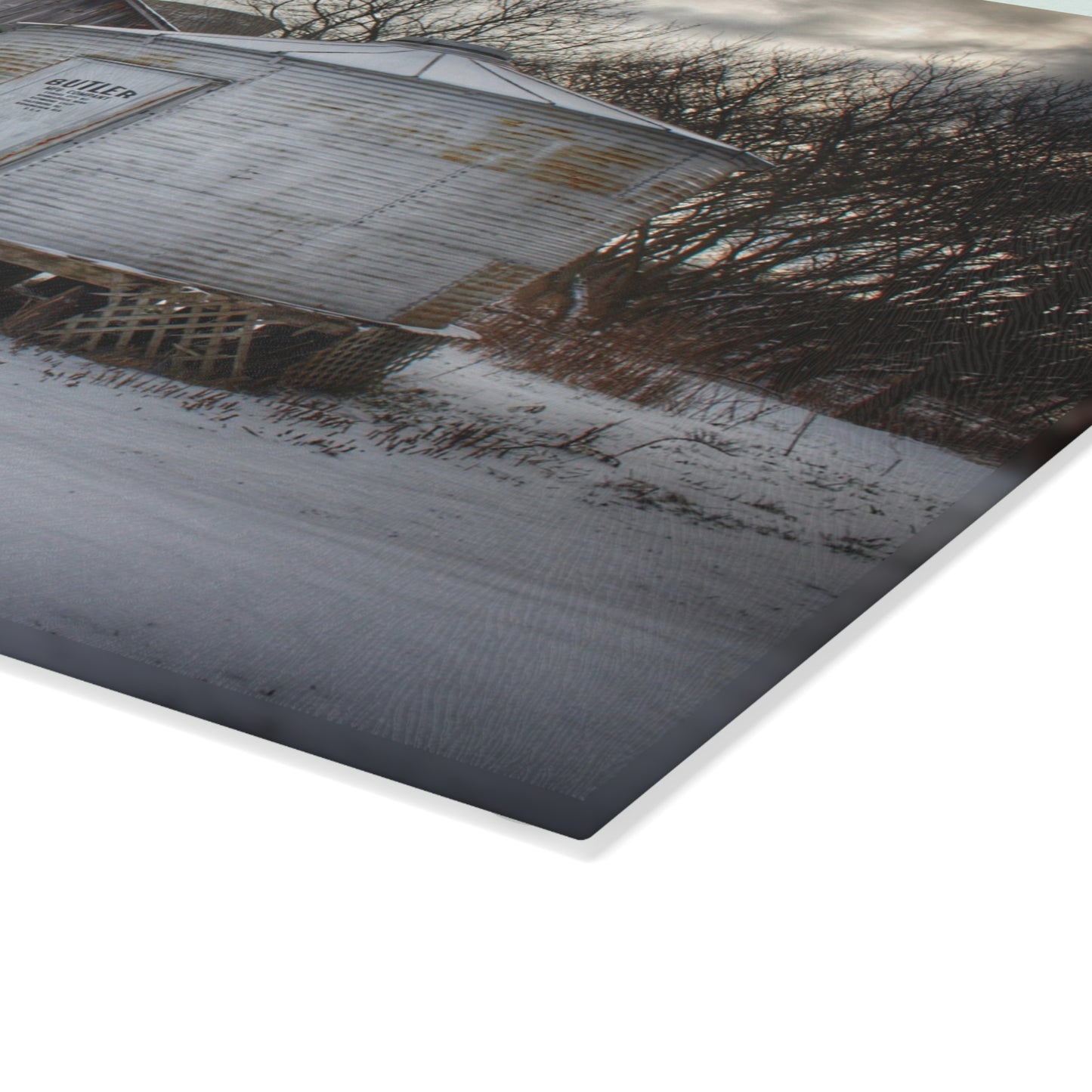 U R There Photography Vassar Silo and Shack Rustic Farmhouse Tempered-Glass Cutting Board