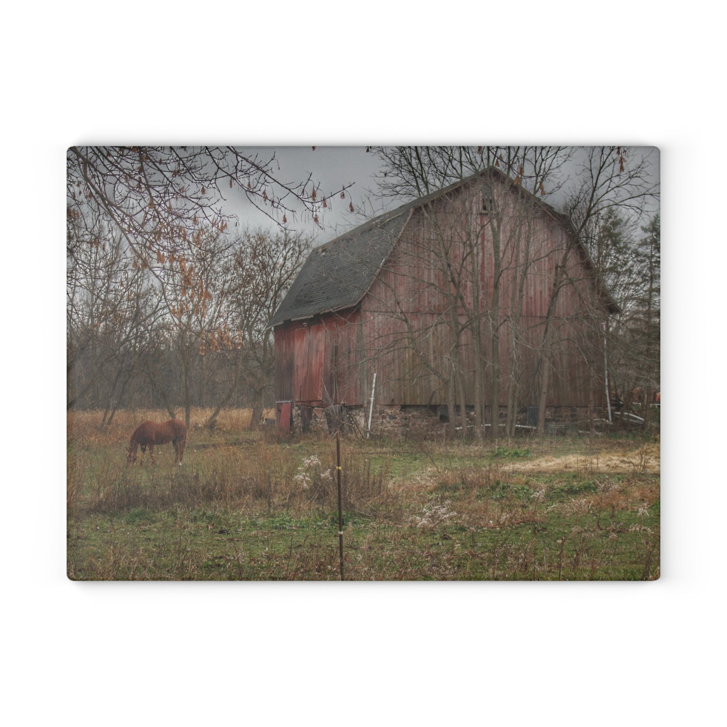 U R There Photography Blair Road Barn and Horse Rustic Farmhouse Tempered-Glass Cutting Board