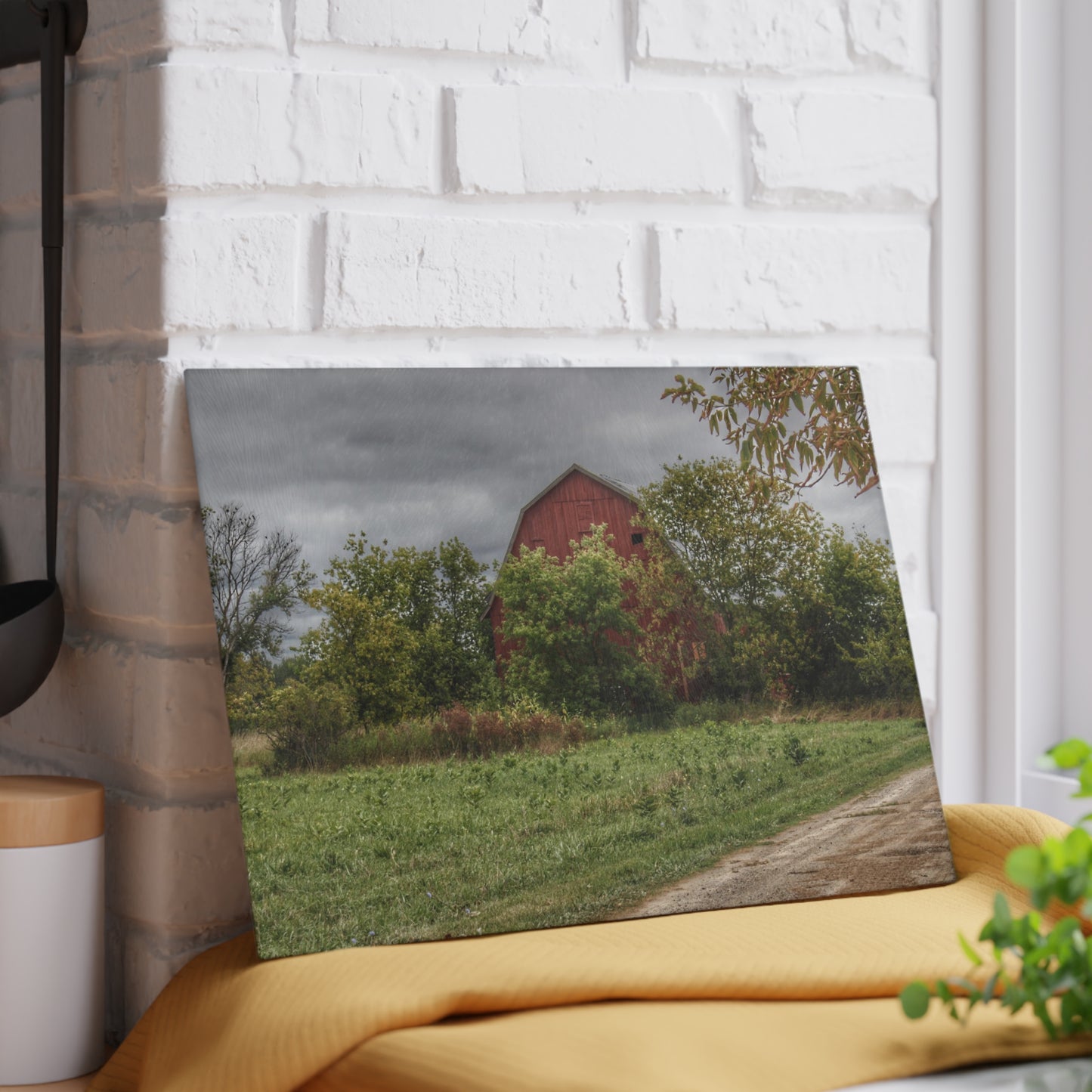 U R There Photography Bristol Road Hidden Red Rustic Farmhouse Tempered-Glass Cutting Board