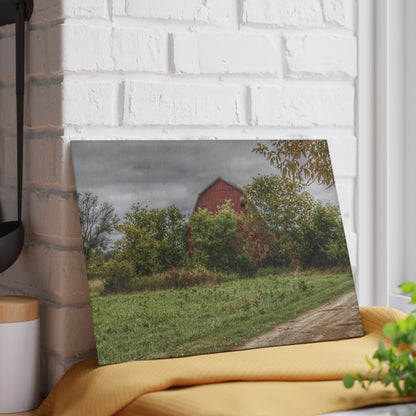 U R There Photography Bristol Road Hidden Red Rustic Farmhouse Tempered-Glass Cutting Board