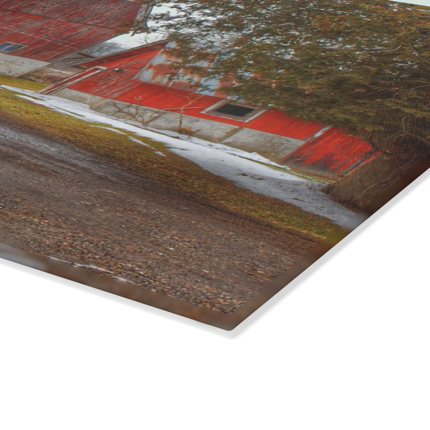 U R There Photography West Barnes Lake Reds Rustic Farmhouse Tempered-Glass Cutting Board