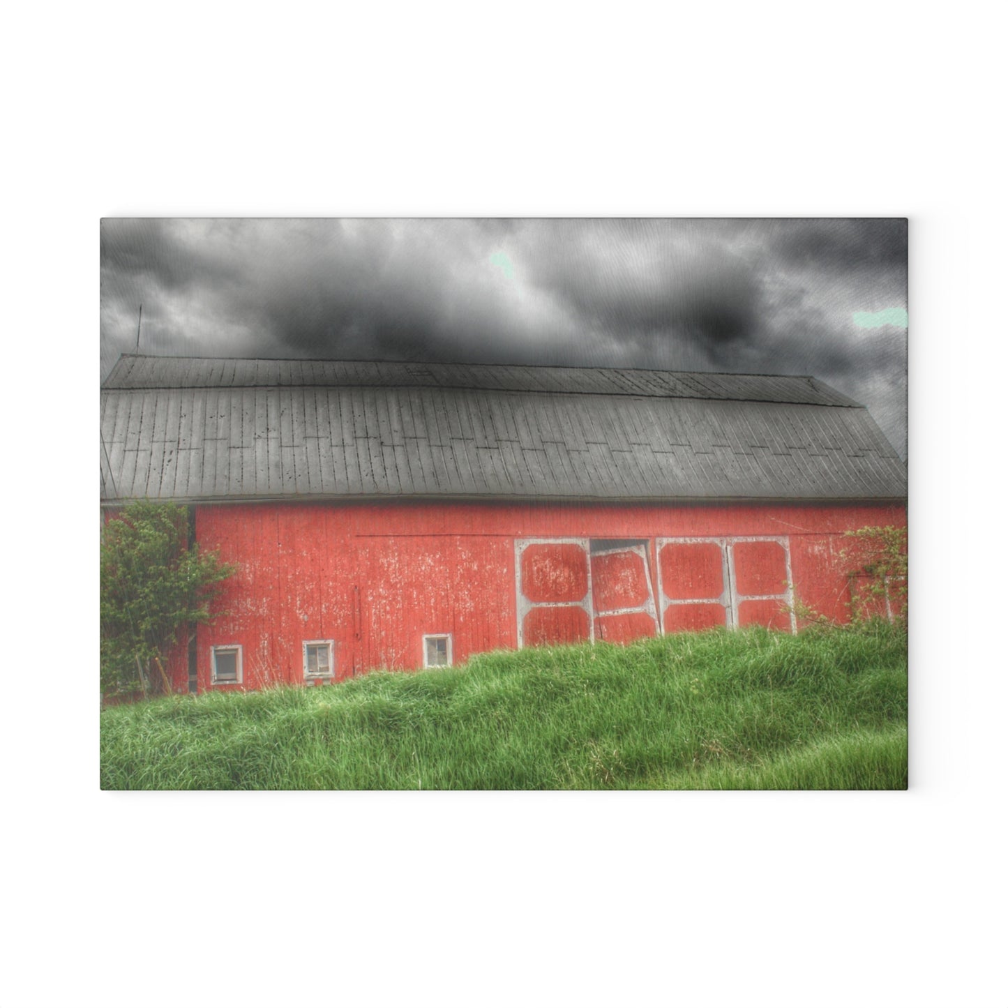 U R There Photography Stanley Road Red II Rustic Farmhouse Tempered-Glass Cutting Board
