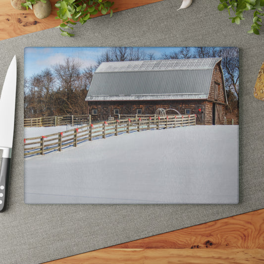 U R There Photography Morgan Lanes Cedar Shake Barn Rustic Farmhouse Tempered-Glass Cutting Board