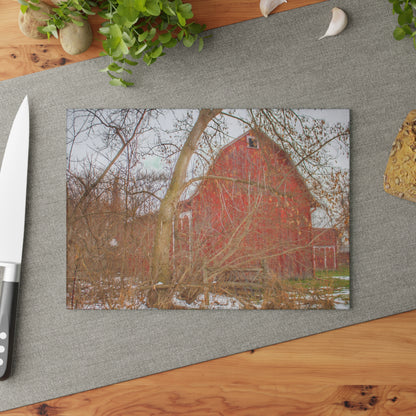 U R There Photography Holmes Road Red I Rustic Farmhouse Tempered-Glass Cutting Board