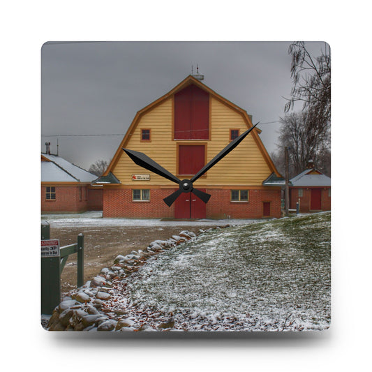 U R There Photography Yellow Barn of Bordman Rustic Farmhouse Acrylic Analog Wall Clock 10.75'' × 10.75'' (Square)