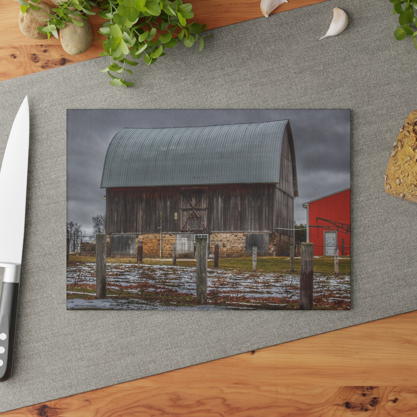 U R There Photography Schott Road Grey III Rustic Farmhouse Tempered-Glass Cutting Board
