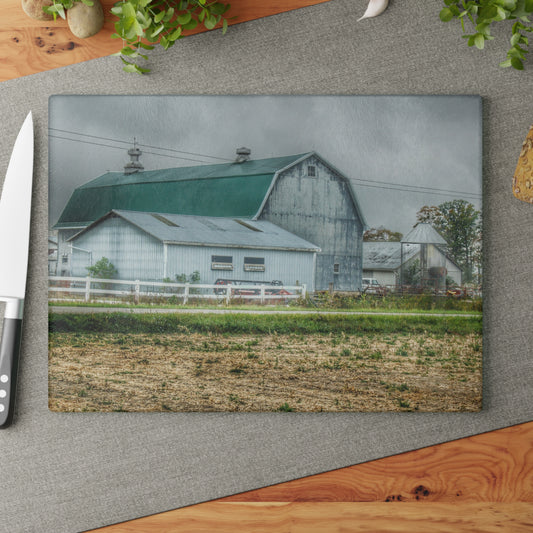 U R There Photography Richville Road Grey II Rustic Farmhouse Tempered-Glass Cutting Board