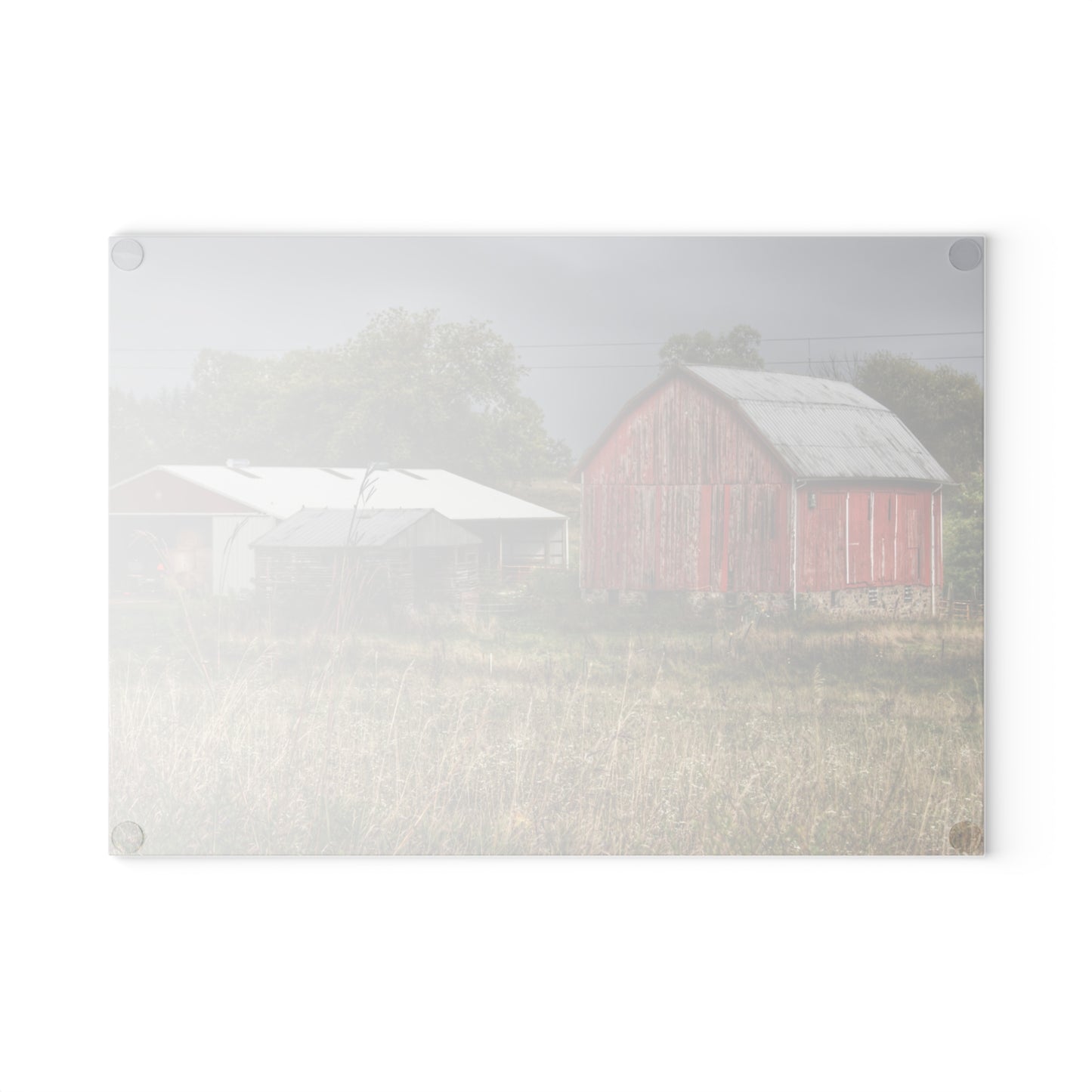 U R There Photography North Lake Road Red II Rustic Farmhouse Tempered-Glass Cutting Board